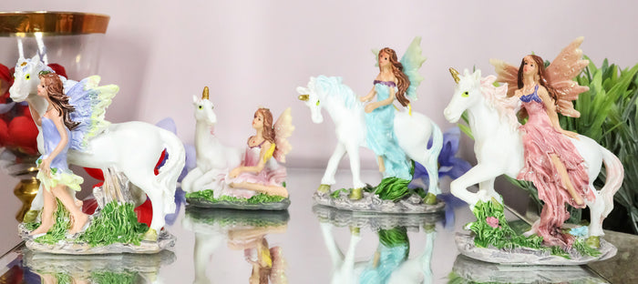 Beautiful Fairy Damsel With Legendary Unicorn Miniature Figurine Collectible Set
