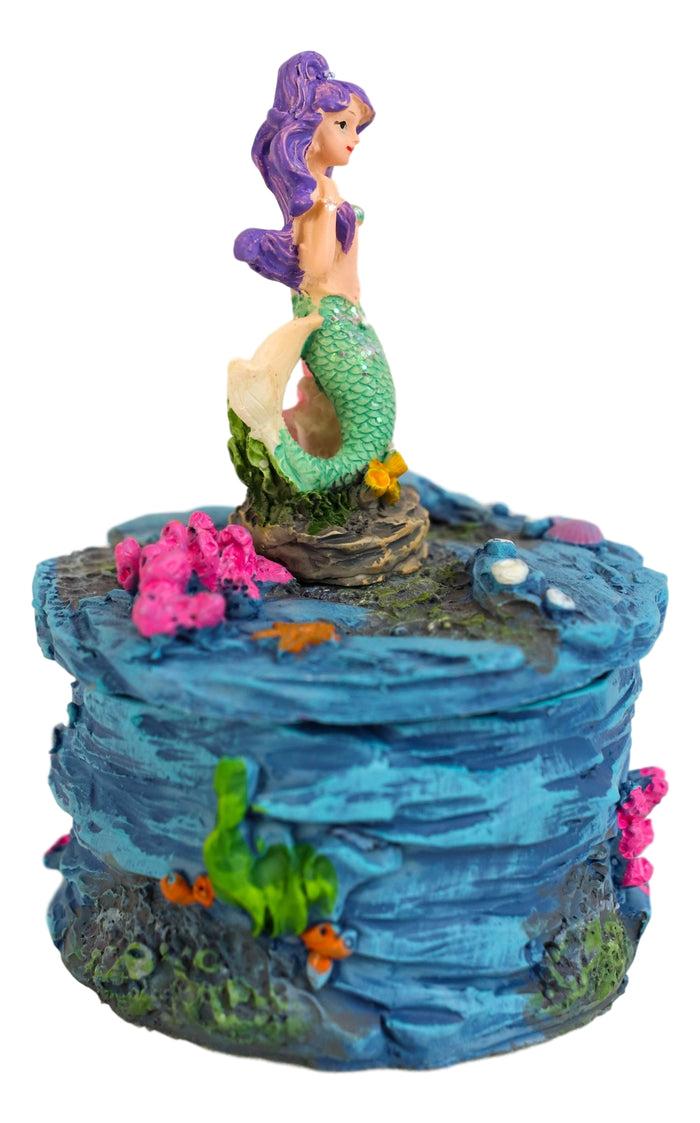 Beautiful Mermaid Mergirl Sitting On Rock By Corals Mini Decorative Box Figurine