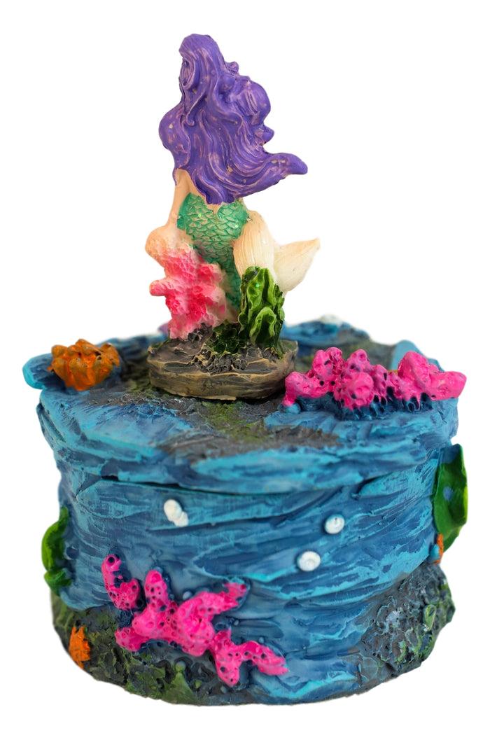 Beautiful Mermaid Mergirl Sitting On Rock By Corals Mini Decorative Box Figurine