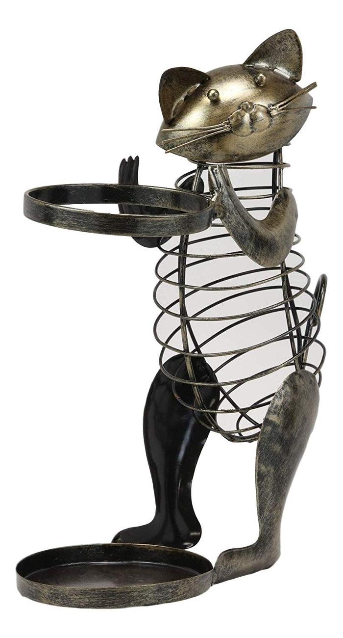 Beckoning Cat Decorative Cork And Wine Bottle Holder Hand Made Metal Sculpture