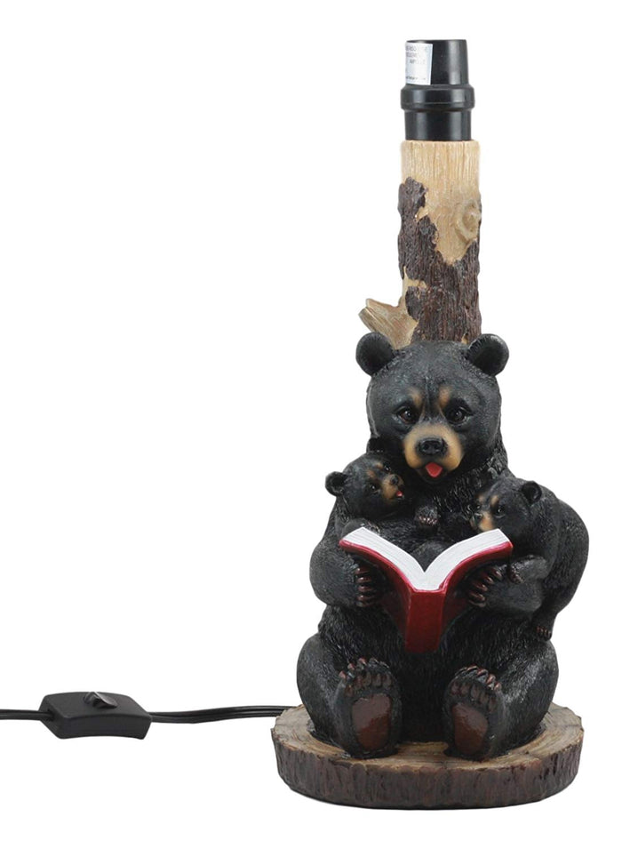Bedtime Story Mama Bear Reading To Baby Bears Table Lamp With Printed Paw Shade