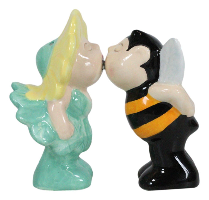 Bee My Honey Bumblebee And Sunflower Kissing Ceramic Salt Pepper Shakers Set