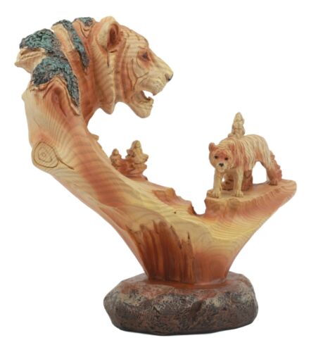 Bengal Tiger Statue 7"Tall Faux Wood Resin Tiger Family Jungle Wildlife Scene