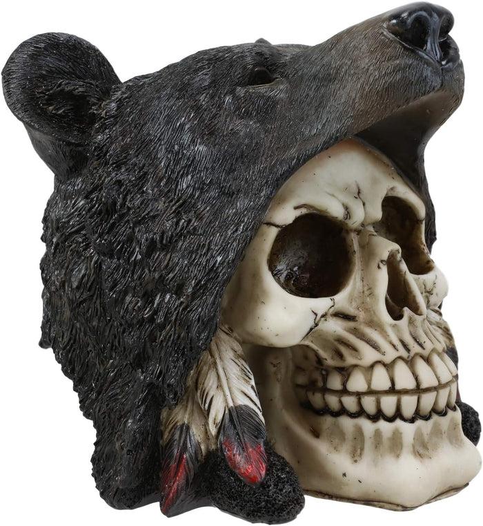 Big Bear Headdress Skull Statue Gothic Macabre Figurine Skulls Black Bears 5.5"H