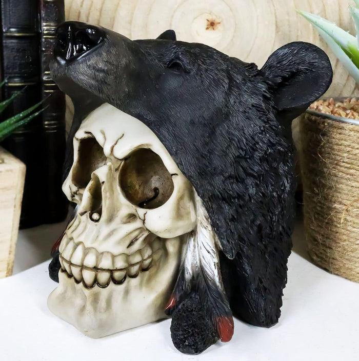 Big Bear Headdress Skull Statue Gothic Macabre Figurine Skulls Black Bears 5.5"H