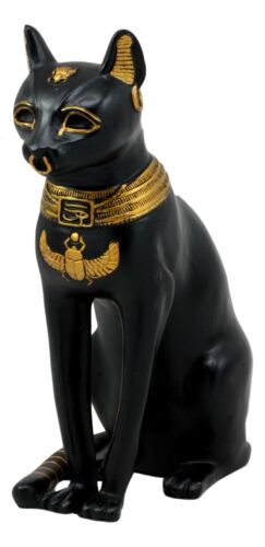 Black And Gold Bastet Cat Statue Ubasti Egyptian Goddess Of Protection & Home