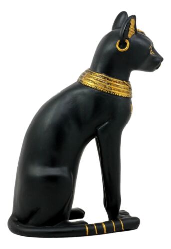 Black And Gold Bastet Cat Statue Ubasti Egyptian Goddess Of Protection & Home