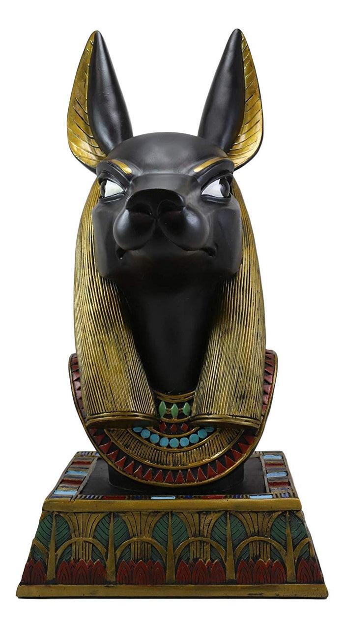 Black And Gold Large Ancient Egyptian God Of The Dead Anubis Bust Statue 17.75"H