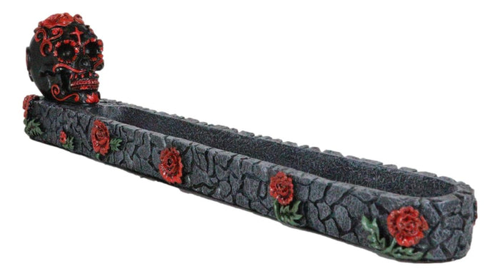 Black And Red Day Of The Dead Tribal Tattoo Sugar Skull Incense Burner Holder