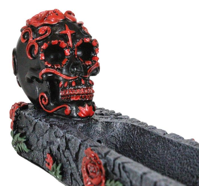 Black And Red Day Of The Dead Tribal Tattoo Sugar Skull Incense Burner Holder