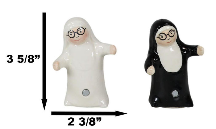 Black And White Dressed Dancing Nuns Cute Ceramic Salt & Pepper Shakers Set
