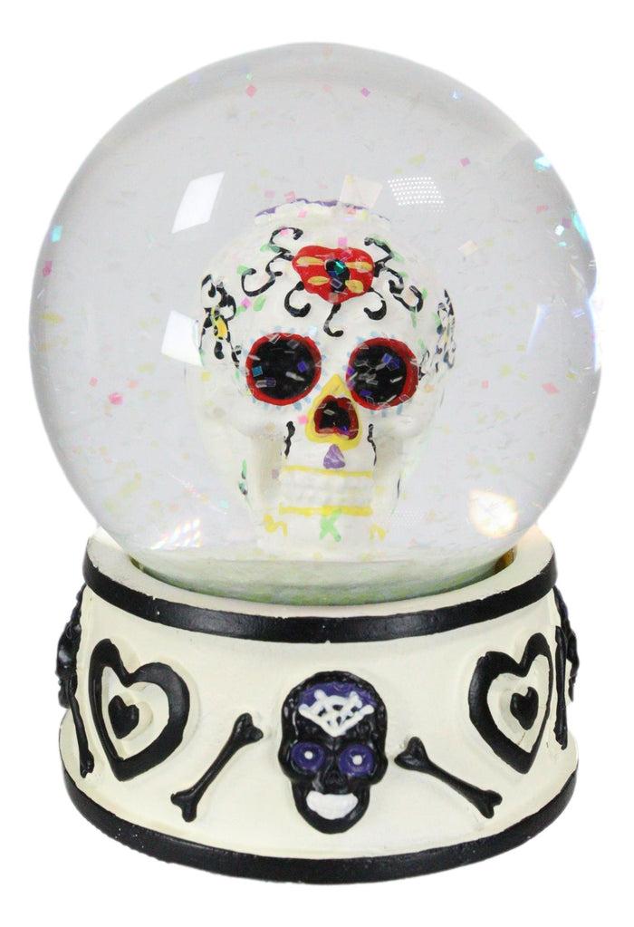 Black And White Hearts And Bones Day Of The Dead Sugar Skull Small Water Globe