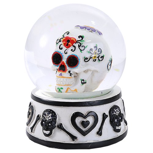 Black And White Hearts And Bones Day Of The Dead Sugar Skull Small Water Globe