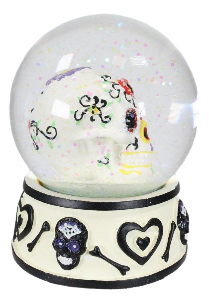 Black And White Hearts And Bones Day Of The Dead Sugar Skull Small Water Globe