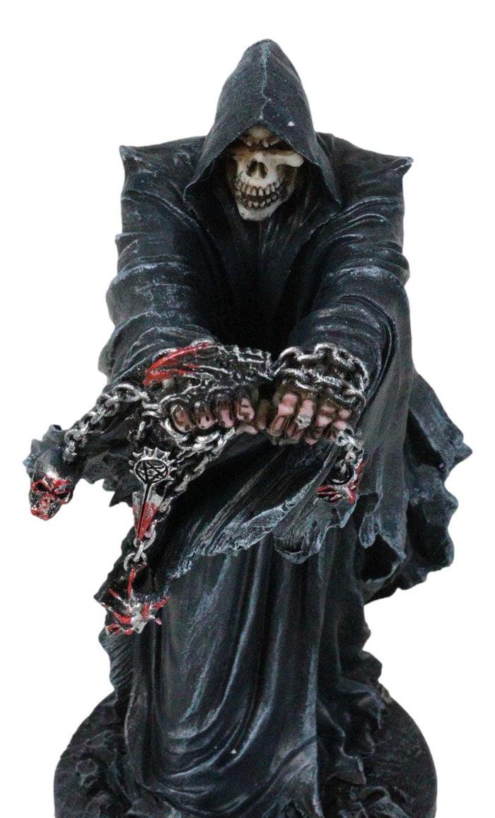 Black Angel Of Death Grim Reaper With Chains Carved Knuckles Game Over Figurine