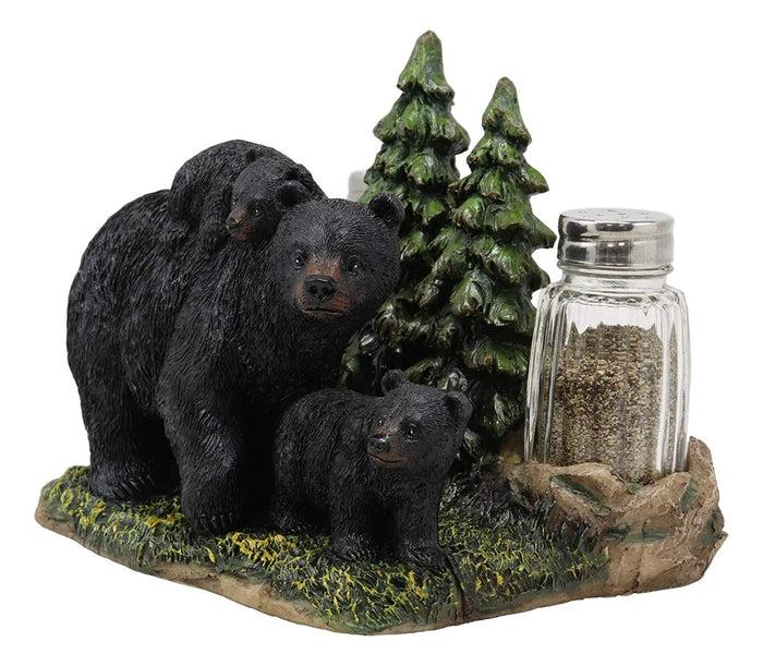 Black Bear And Cubs Strolling The Forest Paper Napkin Salt Pepper Shakers Holder