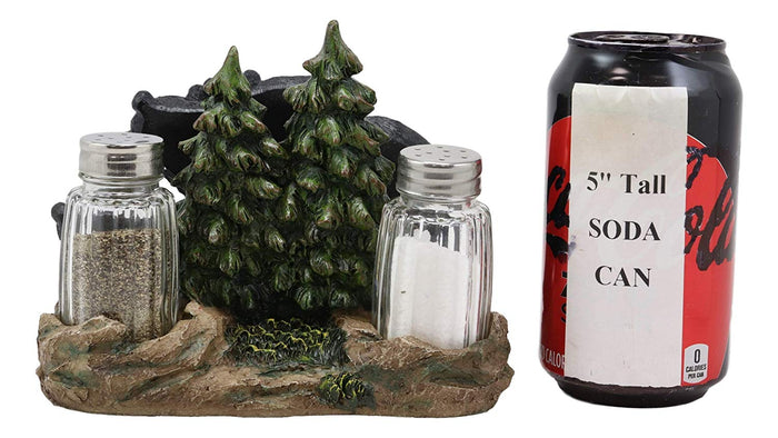 Black Bear And Cubs Strolling The Forest Paper Napkin Salt Pepper Shakers Holder
