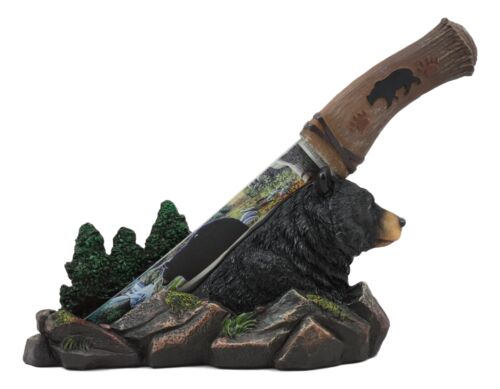 Black Bear In Mountain Forest Landscape Statue With Large Letter Opener Dagger