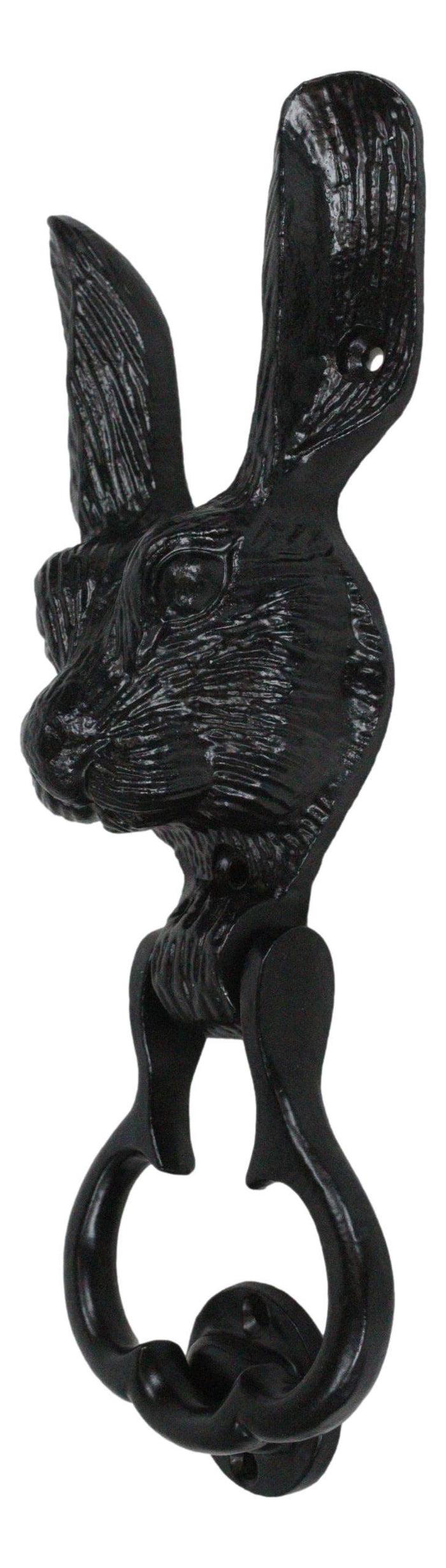 Black Coated Metal Rustic Whimsical Animal Bunny Rabbit Door Knocker Plaque