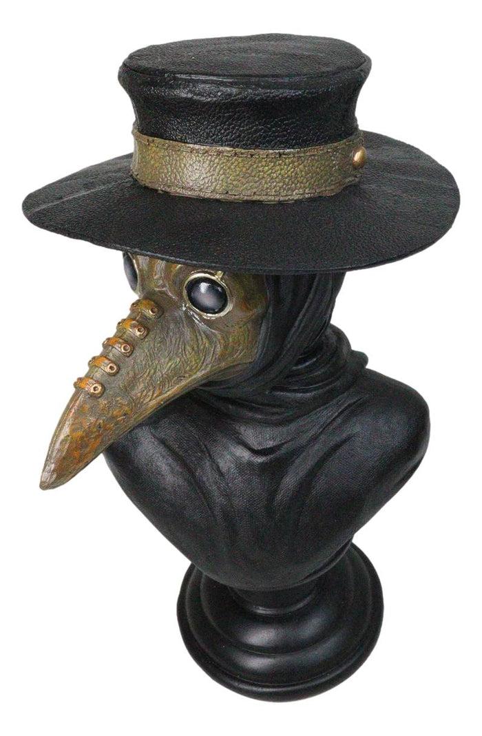 Black Death Era Bubonic Plaque Doctor Head Bust With Raven Mask Sculpture 12"H