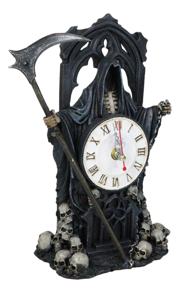 Black Death Grim Reaper With Scythe Time Waits For No Man Table Clock Figurine