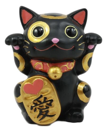Black Maneki Neko Cat Collector Figurine Japanese Lucky Cat Charm Mao Mao Kitten
