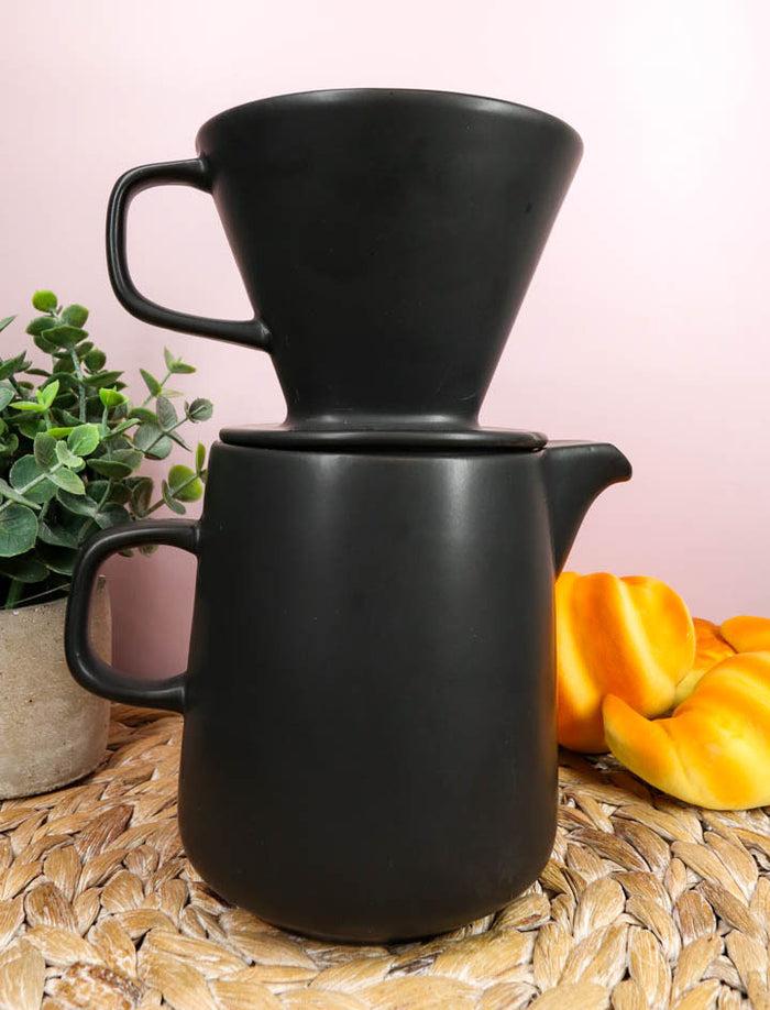 Black Porcelain Coffee Maker Carafe Pot With Pour Over Dripper Filter Cup Set