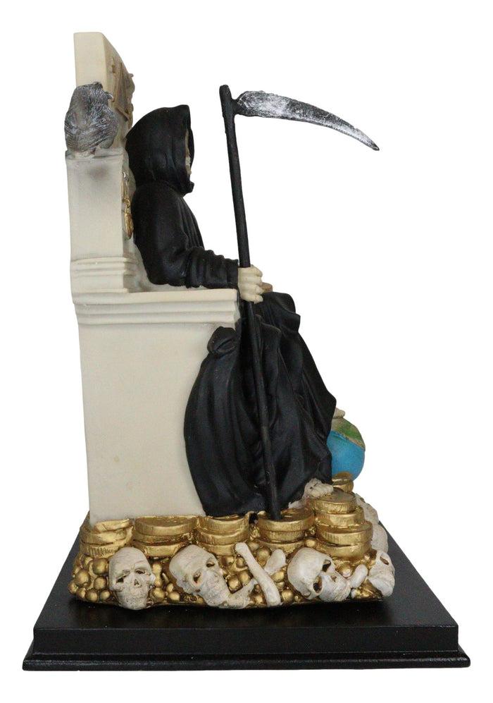 Black Santa Muerte Holding Scythe Seated On Throne Statue Our Lady Of Death