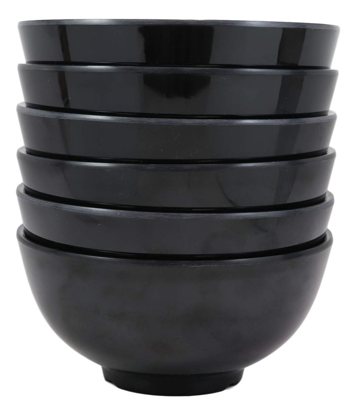 Black Smooth Melamine Large Deep Round Bowls 48oz For Ramen Salad Soup Pack Of 6