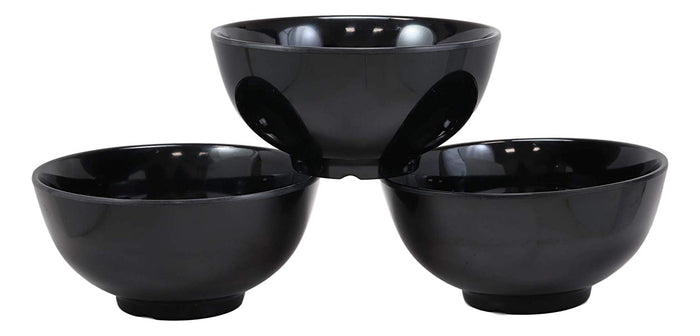 Black Smooth Melamine Large Deep Round Bowls 48oz For Ramen Salad Soup Pack Of 6