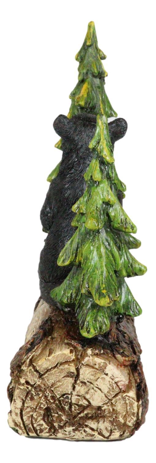 Blessed Rustic Western Black Bear Kneeling On Log By Pine Trees Praying Statue