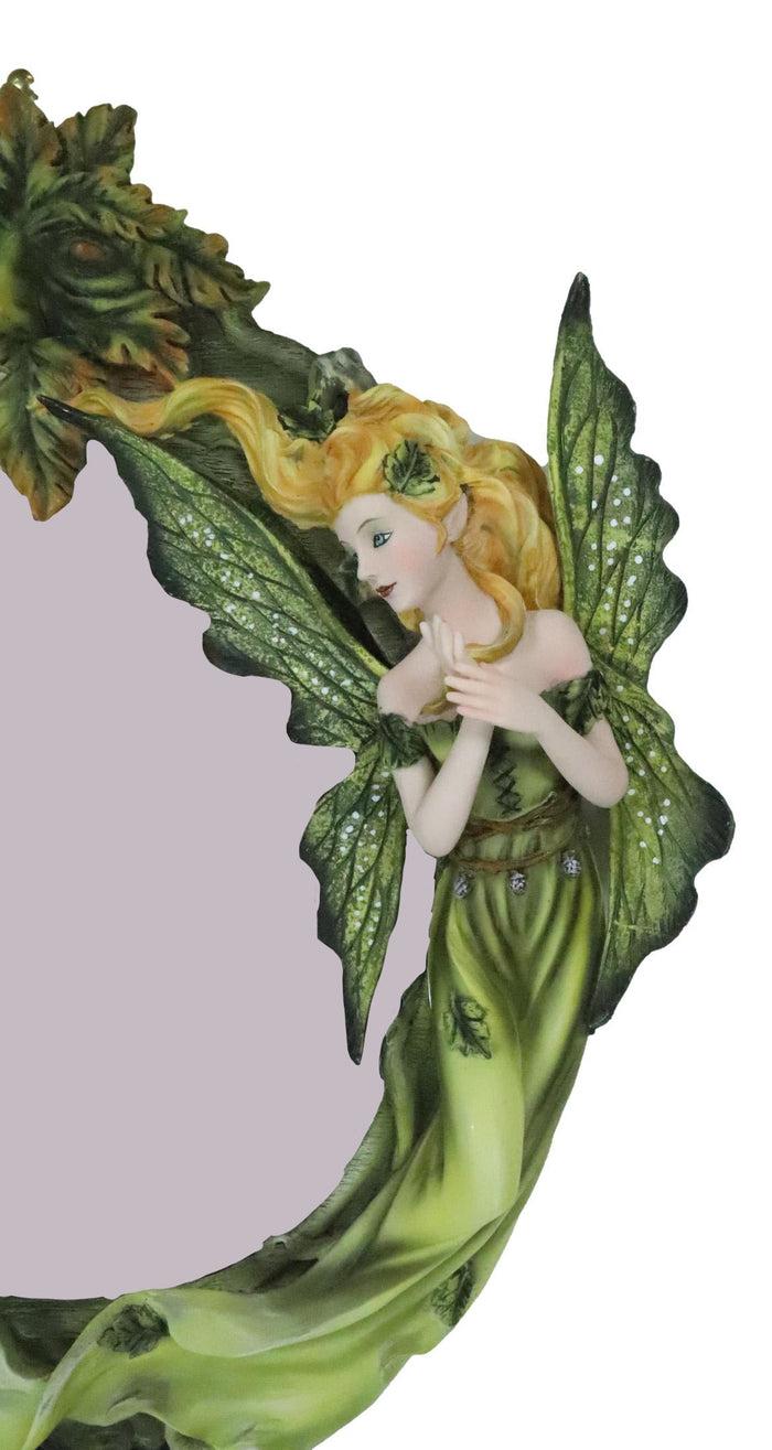 Blonde And Brunette Fairies In Enchanted Forest With Greenman Wall Mirror Decor