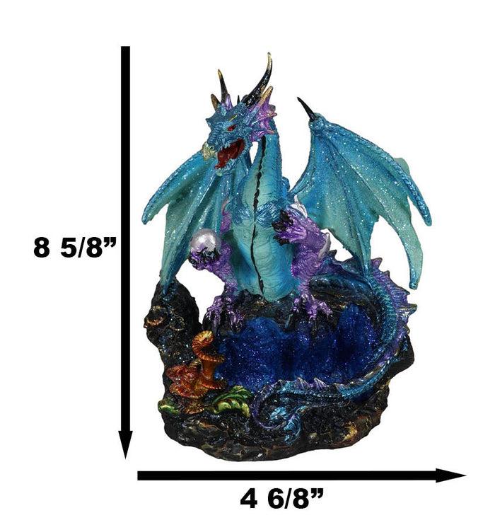 Blue Frozen Arctic Dragon Holding Pearl And Gothic Sword Letter Opener Figurine