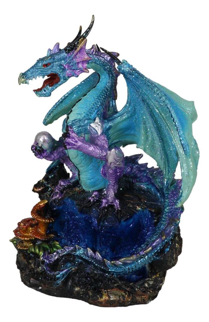 Blue Frozen Arctic Dragon Holding Pearl And Gothic Sword Letter Opener Figurine