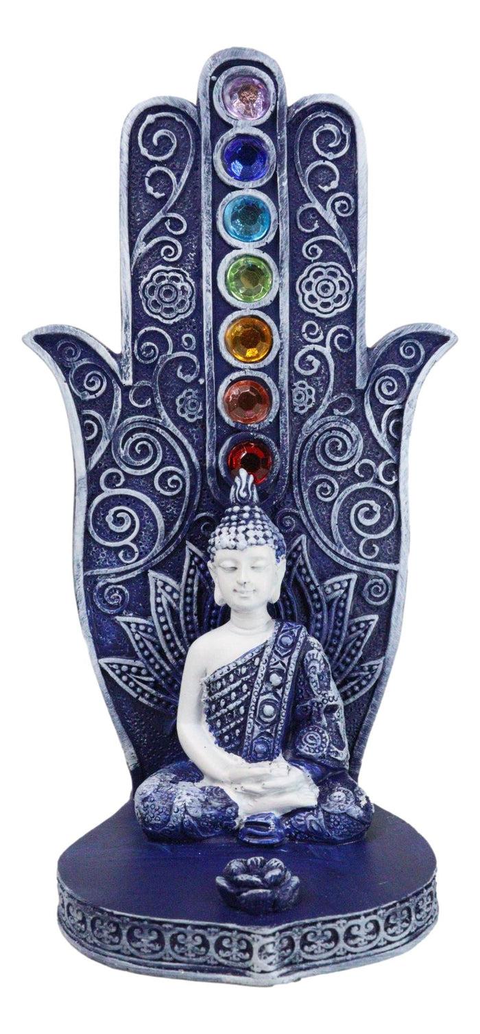Blue Nirvana Hamsa Palm Buddha Rainbow Chakra Stones Incense Holder Figurine Blue Nirvana Hamsa Palm Buddha Rainbow Chakra Stones Incense Holder Figurine