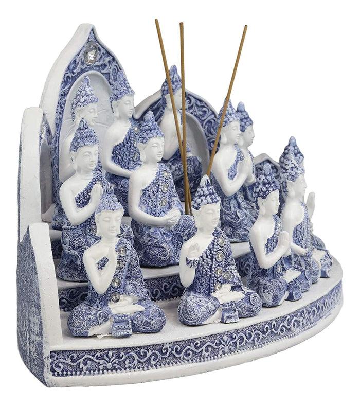 Blue Tibetan Buddhism Altar Incense Holder Display With 12 Mini Buddhas Set