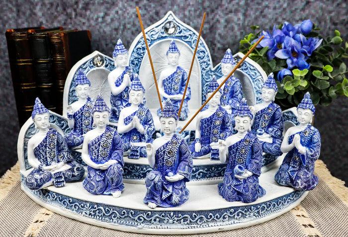 Blue Tibetan Buddhism Altar Incense Holder Display With 12 Mini Buddhas Set Blue Tibetan Buddhism Altar Incense Holder Display With 12 Mini Buddhas Set