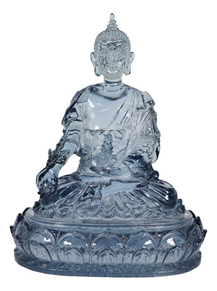Blue Translucent Akshobhya Medicine Buddha Of Healing And Purity Figurine 5.75"H