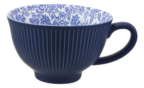 Blue Vintage Victorian Dahlia Vines Design Large Porcelain Mug 19oz 5.25"D Set 6