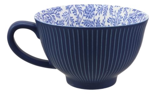 Blue Vintage Victorian Dahlia Vines Design Large Porcelain Mug 19oz 5.25"D Set 6