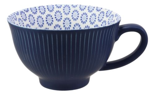 Blue Vintage Victorian Floral Blooms Design Large Porcelain Mug 19oz Set 6