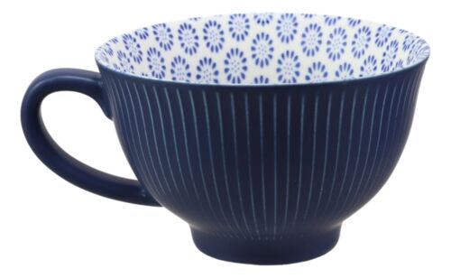 Blue Vintage Victorian Floral Blooms Design Large Porcelain Mug 19oz Set 6