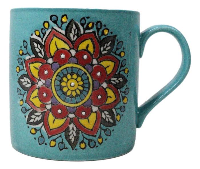Blue Vishuddha Throat Chakra Zen Flower Of Life Mandala Circle Ceramic Mug Cup