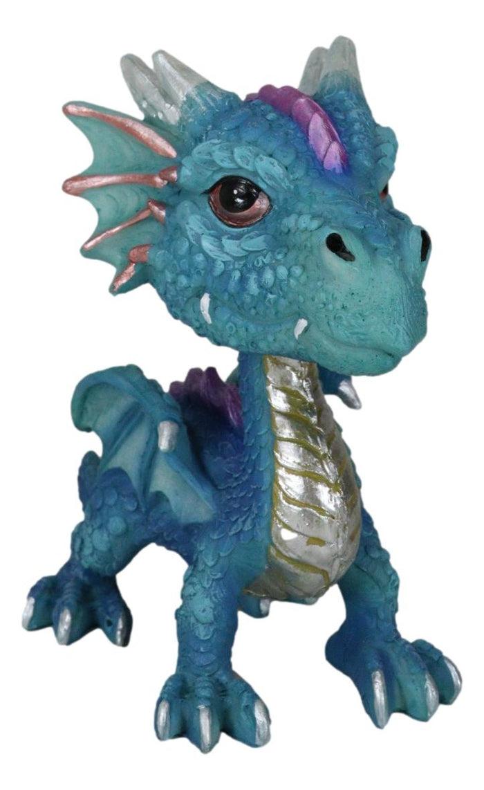 Blue Whimsical Wyrmling Dragon With Flutter Wings Decorative Bobblehead Figurine