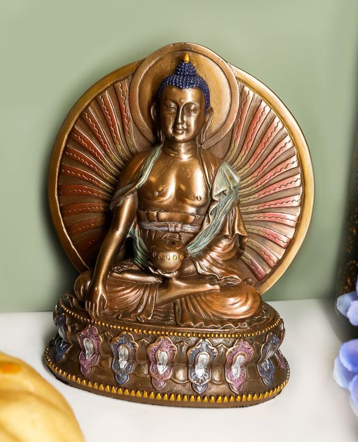 Bodhisattva Shakyamuni Meditating Buddha On Lotus Throne With Fire Sun Disc Bodhisattva Shakyamuni Meditating Buddha On Lotus Throne With Fire Sun Disc