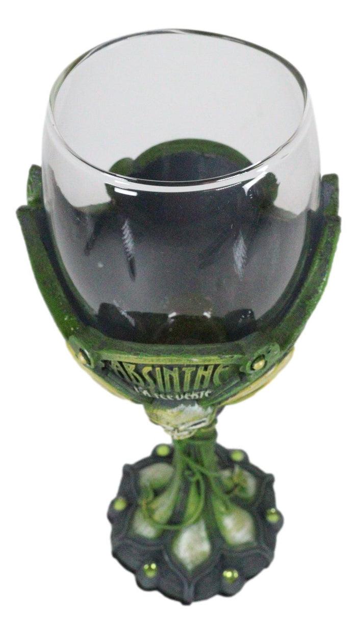 Bohemian Absinthe La Fee Verte Skull With Green Gem And Vine Stem Wine Goblet