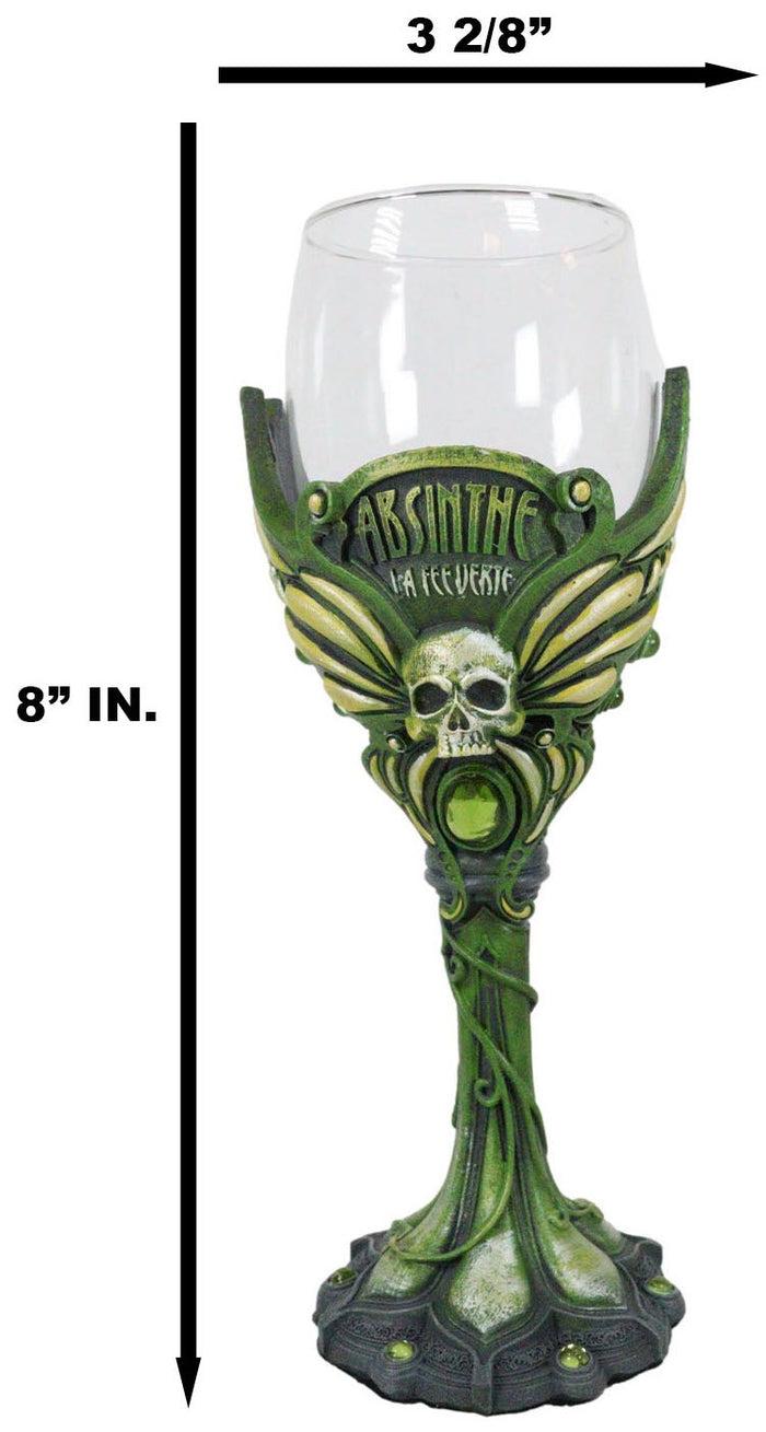 Bohemian Absinthe La Fee Verte Skull With Green Gem And Vine Stem Wine Goblet
