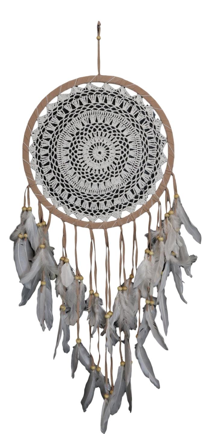 Bohemian Chic Hand Woven Tan Macrame Dream Catcher Feathers Boho Wall Decor
