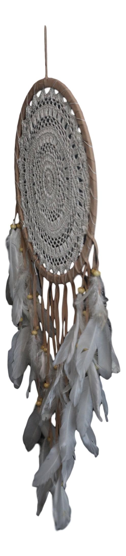 Bohemian Chic Hand Woven Tan Macrame Dream Catcher Feathers Boho Wall Decor