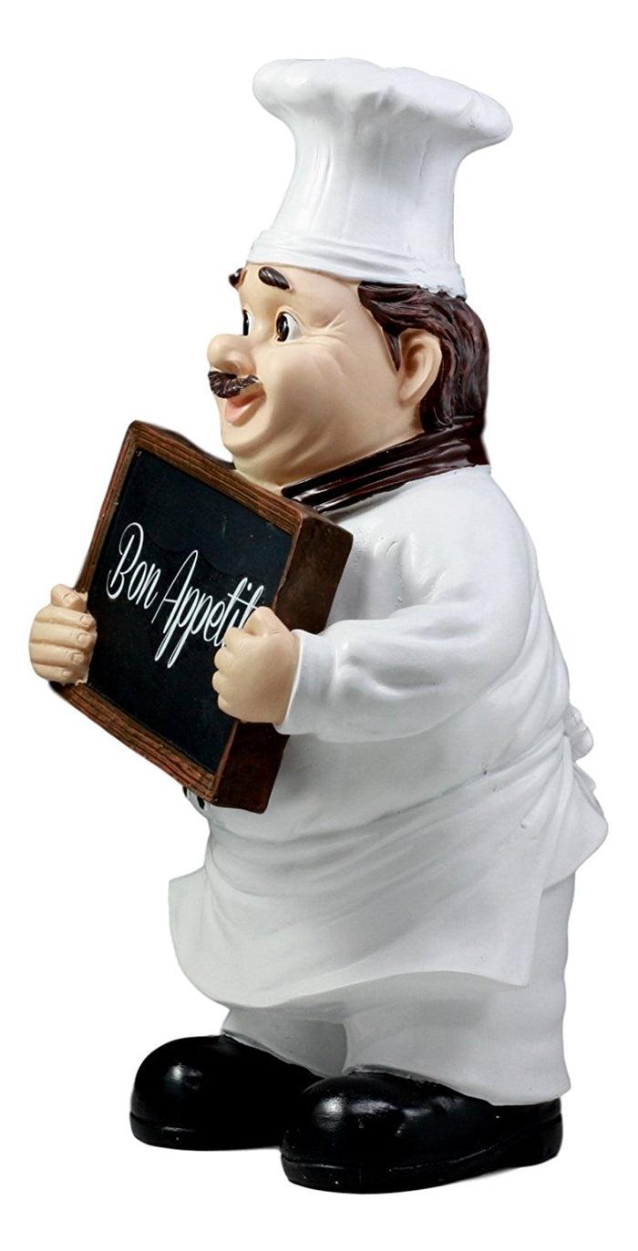 Bon Appetit French Bistro Chef Pierre Holding Sign Kitchen Welcome Figurine 12"H